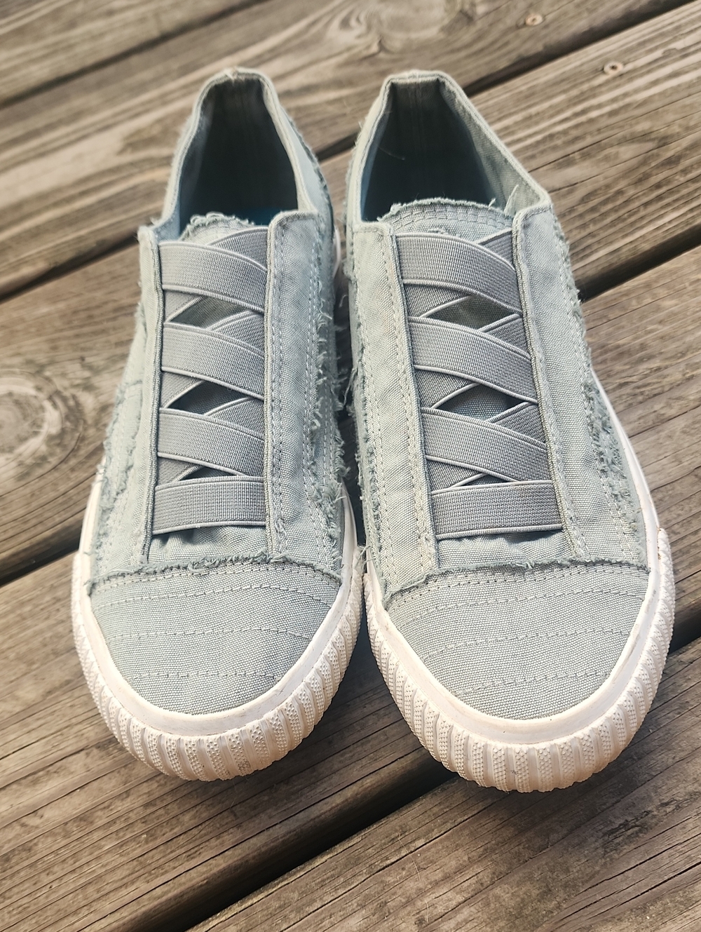 Blowfish Pale Greenish Gray Slip-On Canvas Sneakers with Elastic Straps